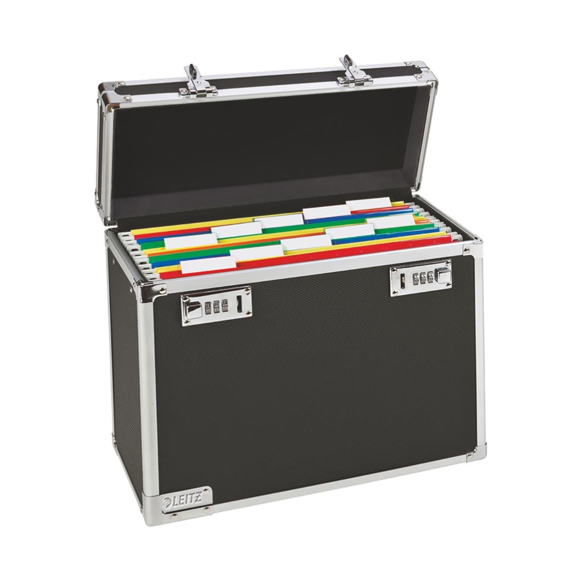 Hängmappslåda Leitz Mobil i svart med många färgkodade mappar