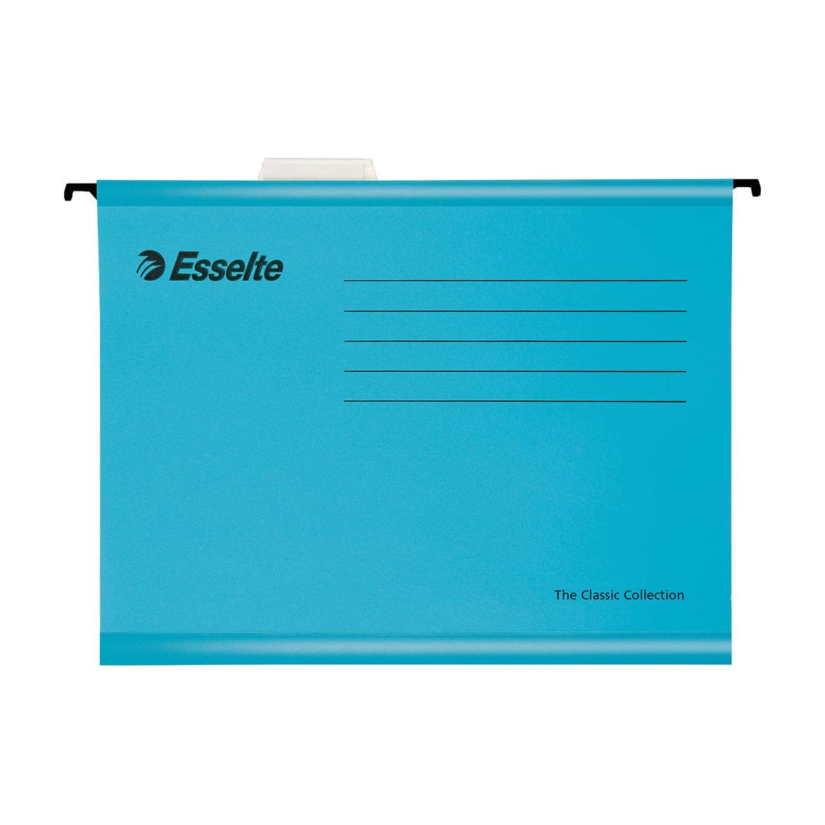 Blå Esselte Standard A4 hängmapp med plats för etikett och linjer för märkning