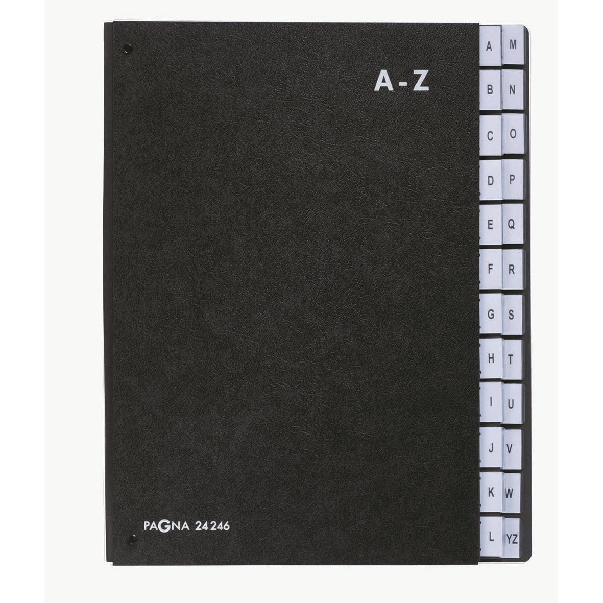 Sorteringsportfölj i svart med A-Z flikar i plast, mått 270x345mm