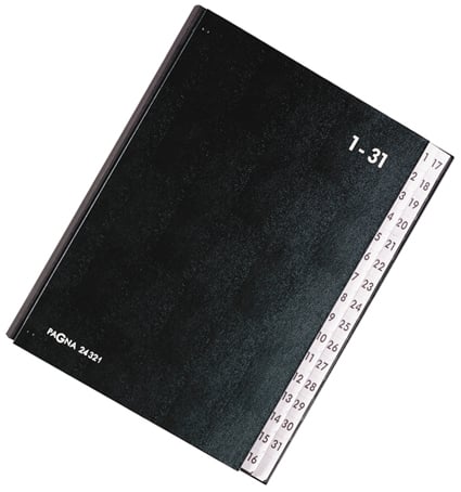 Svart sorteringsportfölj med flikar för 1-31, storlek 270x345mm