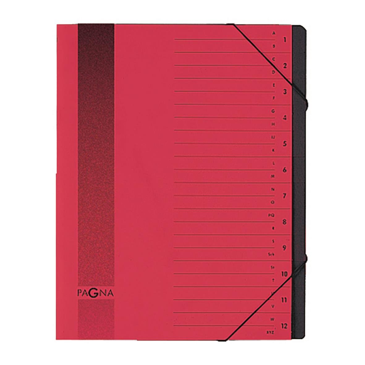 Sorteringsmapp Pagna med 12 flikar i rött A4 för A-Z sortering