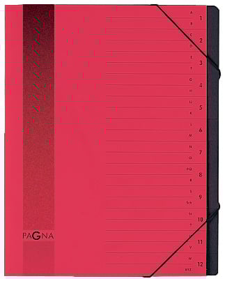 Sorteringsmapp Pagna med 12 flikar i rött A4 för A-Z sortering