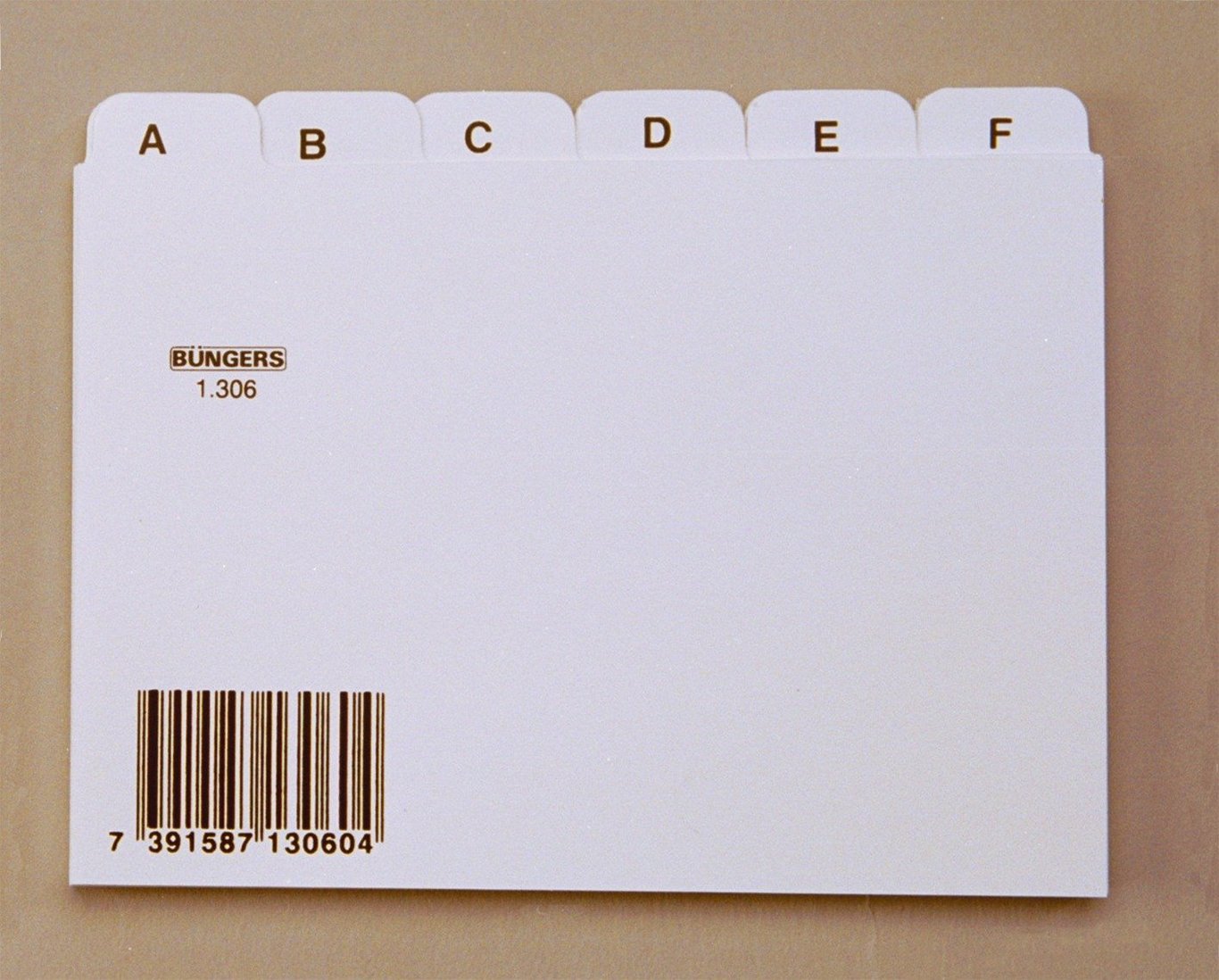 Vit plast ledkort A-Ö i A6L storlek med flik för varje bokstav