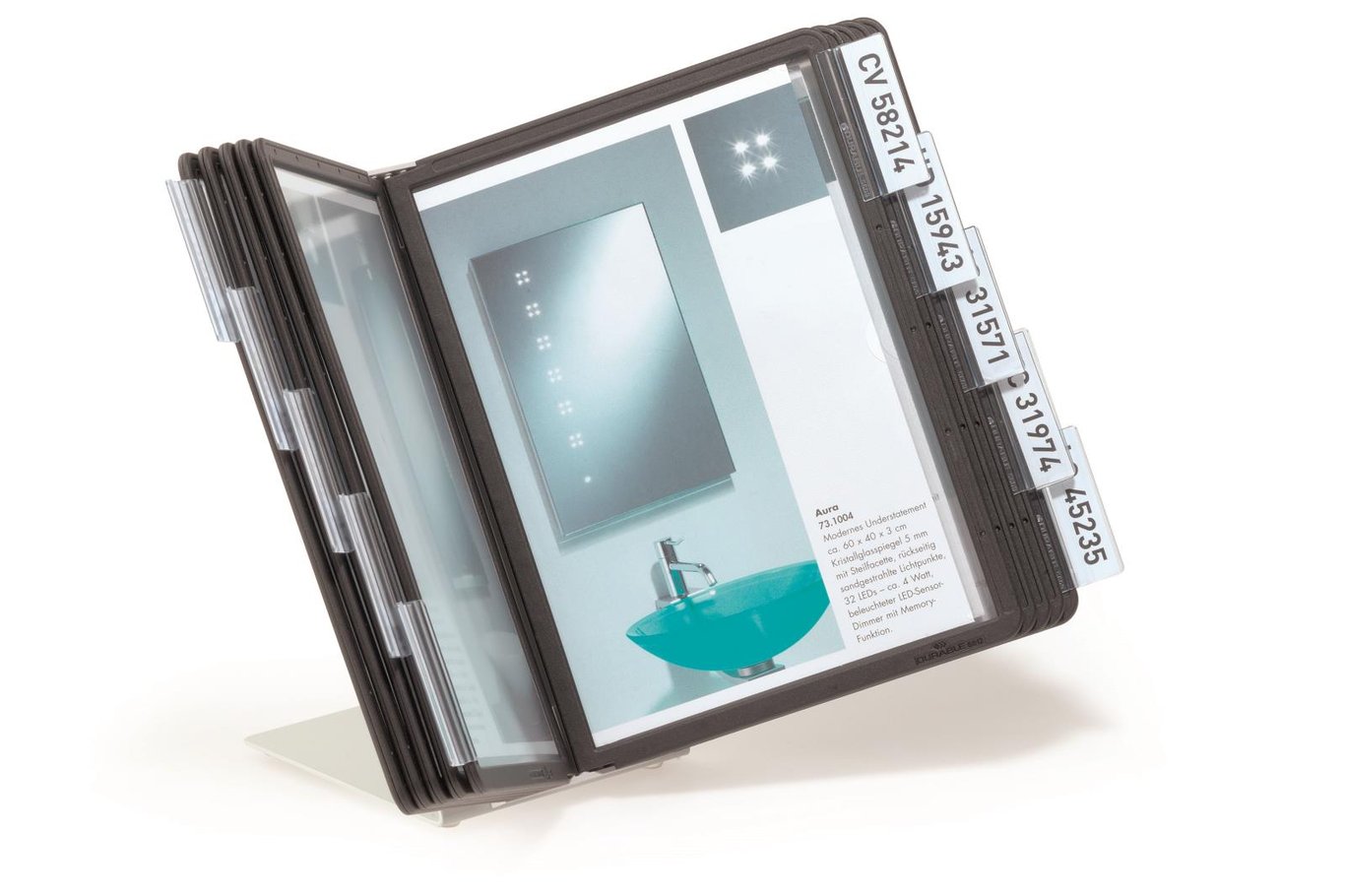 Svart bordsställ Durable Vario med 10 paneler och A5 storlek