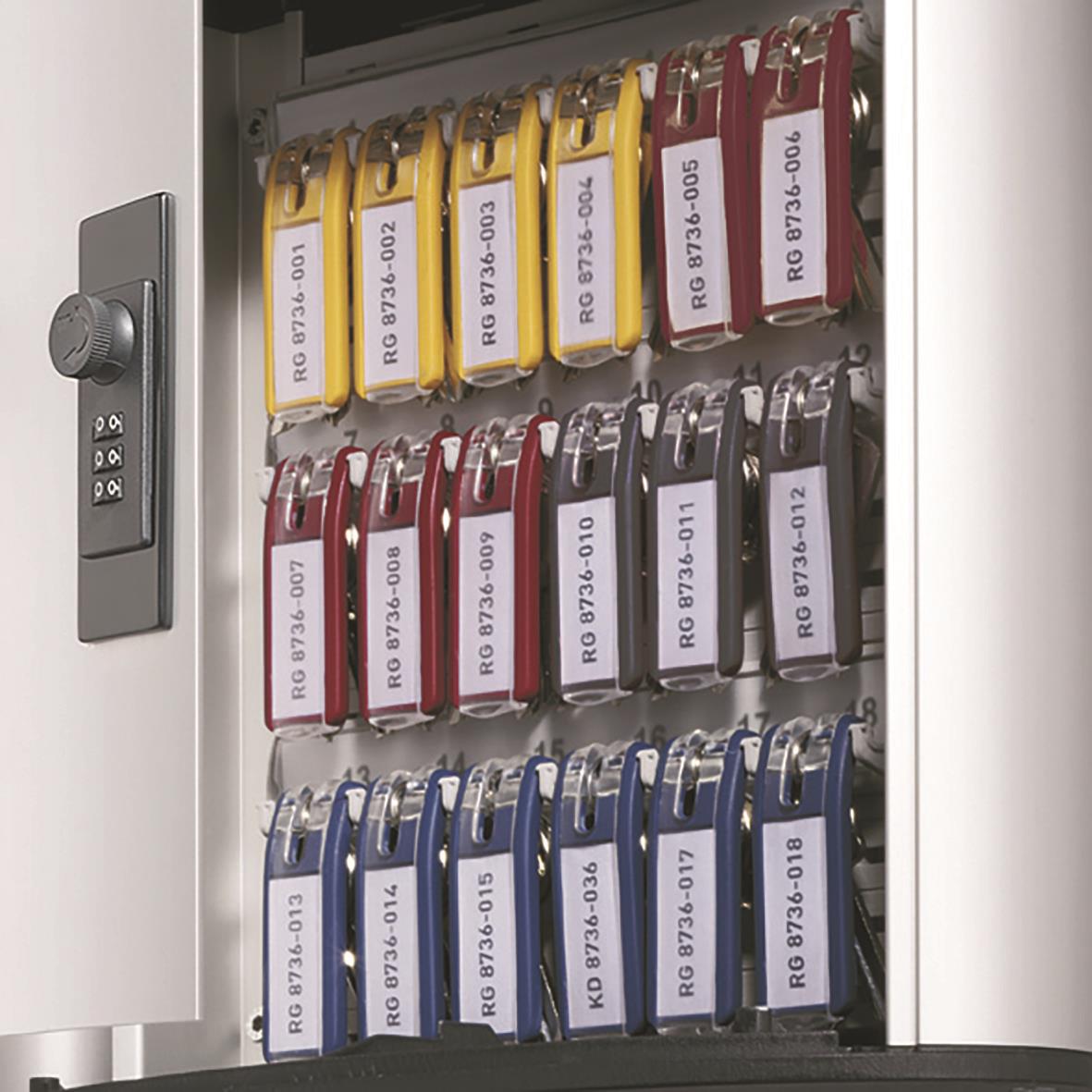 Nyckelskåp med kodlås för 36 nycklar i silver, mått 280x302x118mm