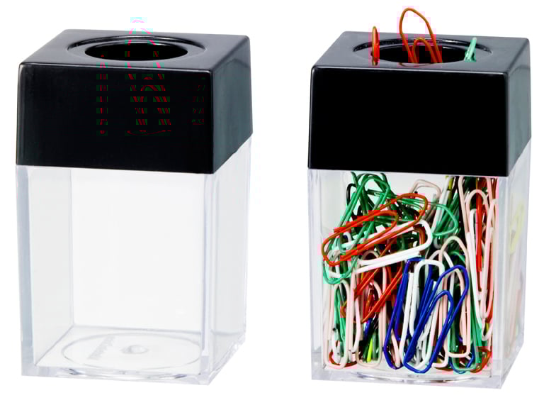 Transparent och svart gemkopp med lock, fylld med färgglada gem