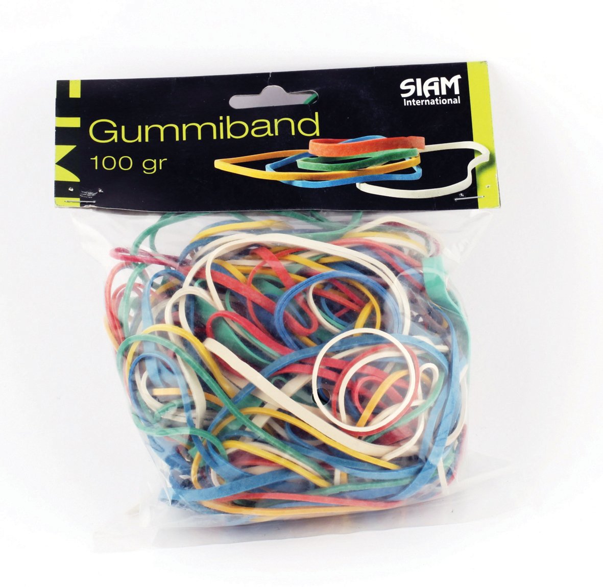 Sorterade gummiband i olika färger i plastpåse, 100g