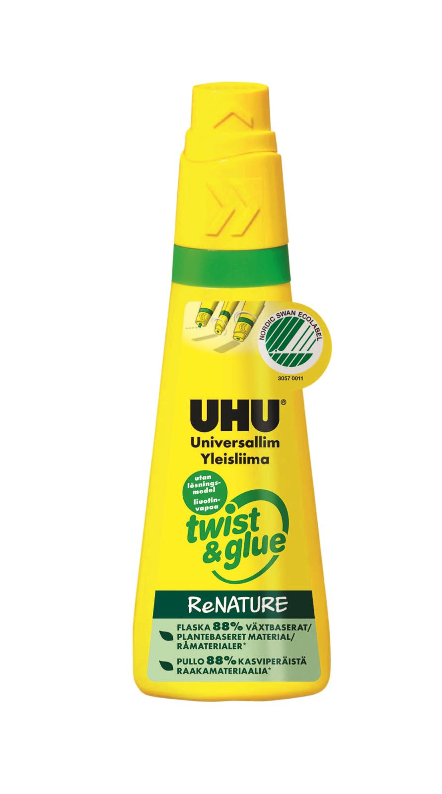 UHU Twist & Glue limstift i gul och grön för allmänt limmande, 95ml, Svanenmärkt