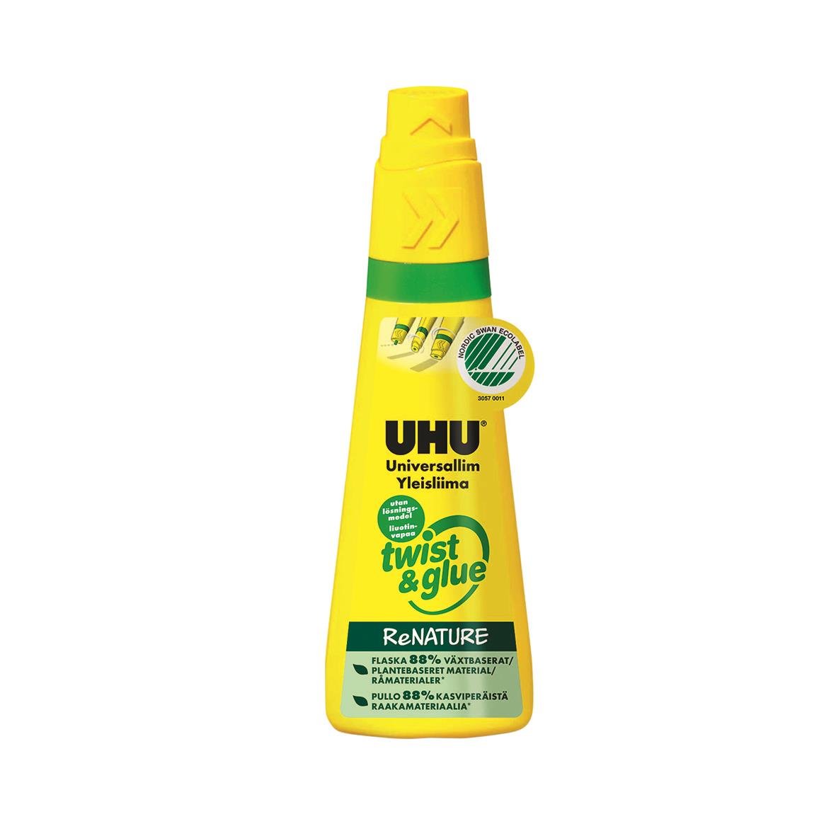 UHU Twist & Glue limstift i gul och grön för allmänt limmande, 95ml, Svanenmärkt