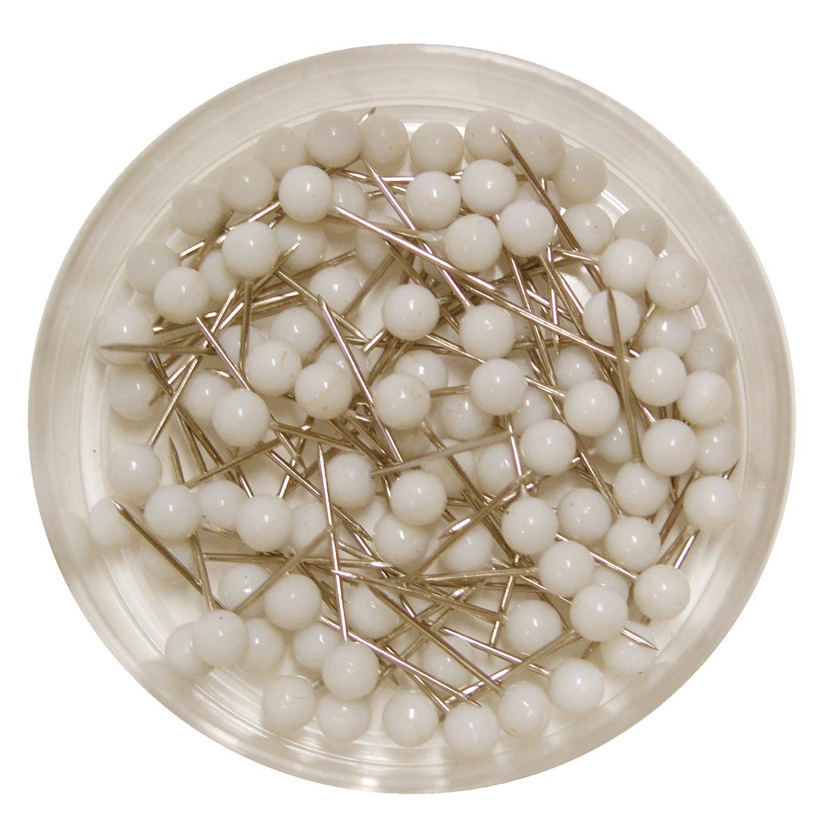 Vit kartnålar med runda huvuden i plastburk