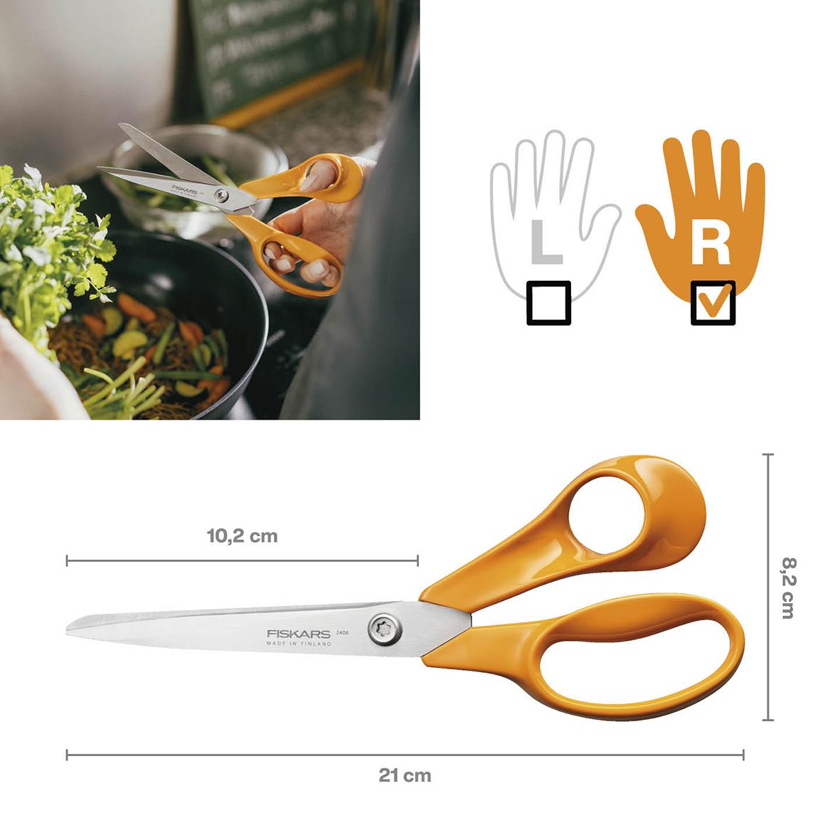 Sax Fiskars Universal Höger 210mm med orange handtag och skärlängd 21 cm
