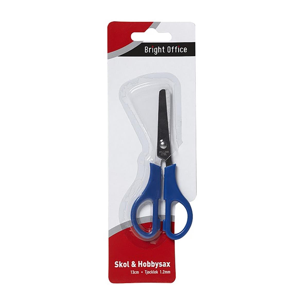 Blå sax för barn, 13 cm lång, i förpackning