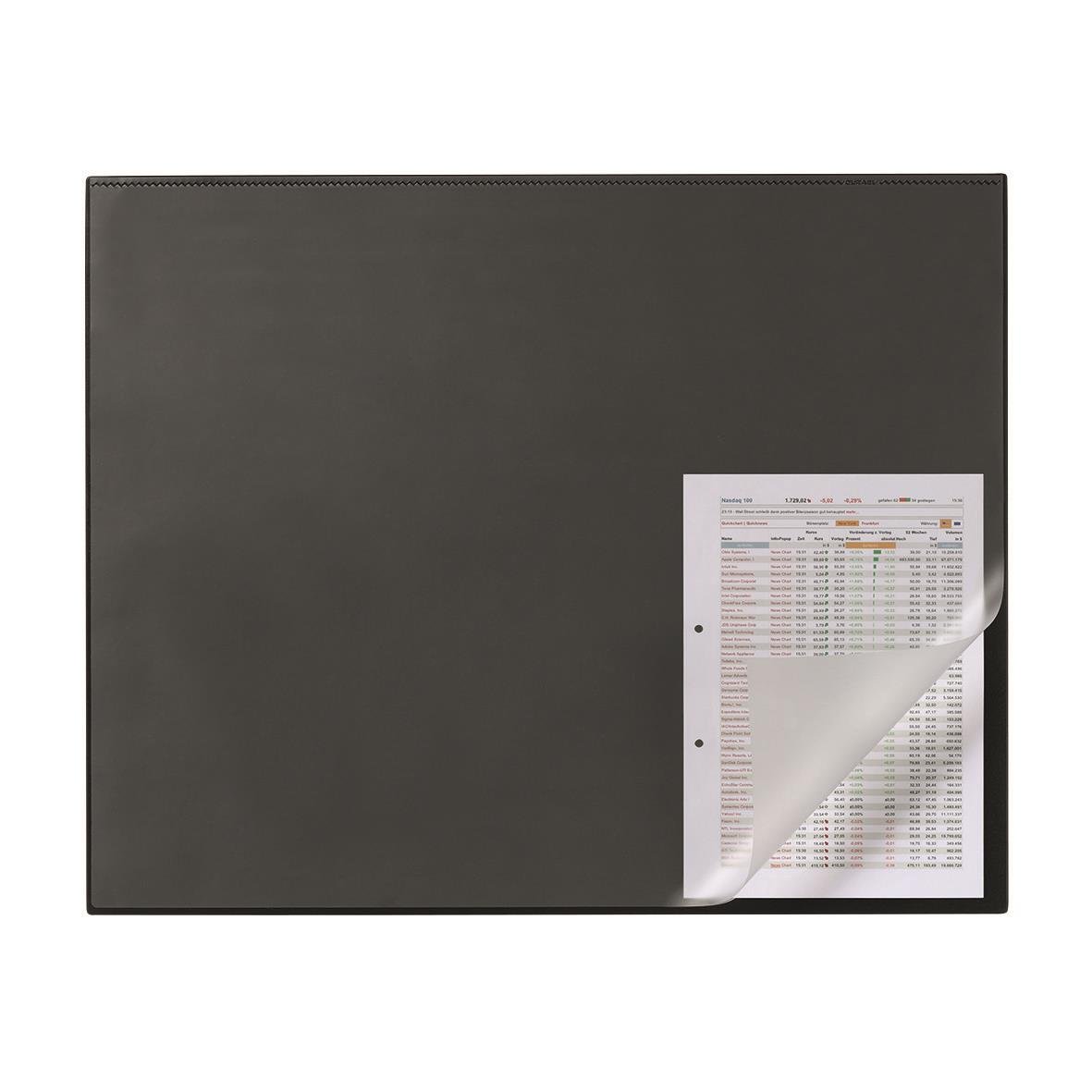 Svart skrivunderlägg Durable med kantskydd i PVC, 65x50cm, skyddar bordet och håller papper på plats