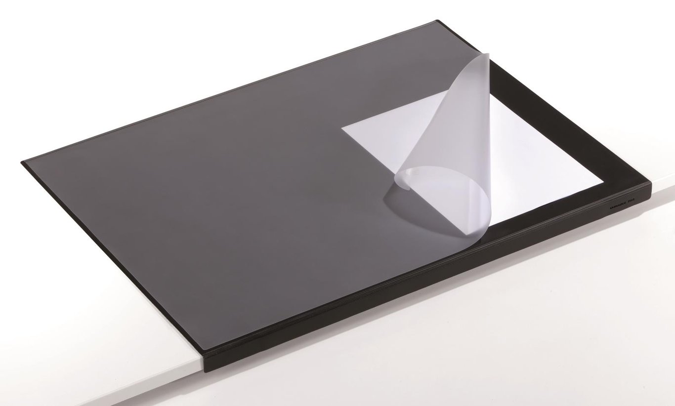 Svart skrivunderlägg Durable med kantskydd i PVC, 65x50cm, skyddande och slitstarkt