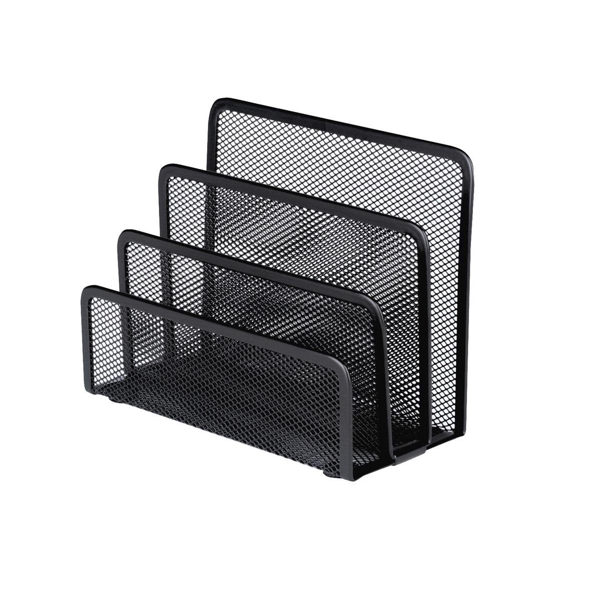 Svart kuvertställ med tre fack i metallmesh
