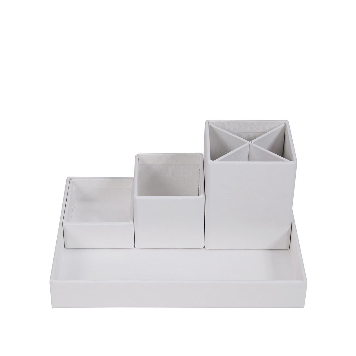 Vit skrivbordsställ Bigso Lena med tre behållare på en bricka