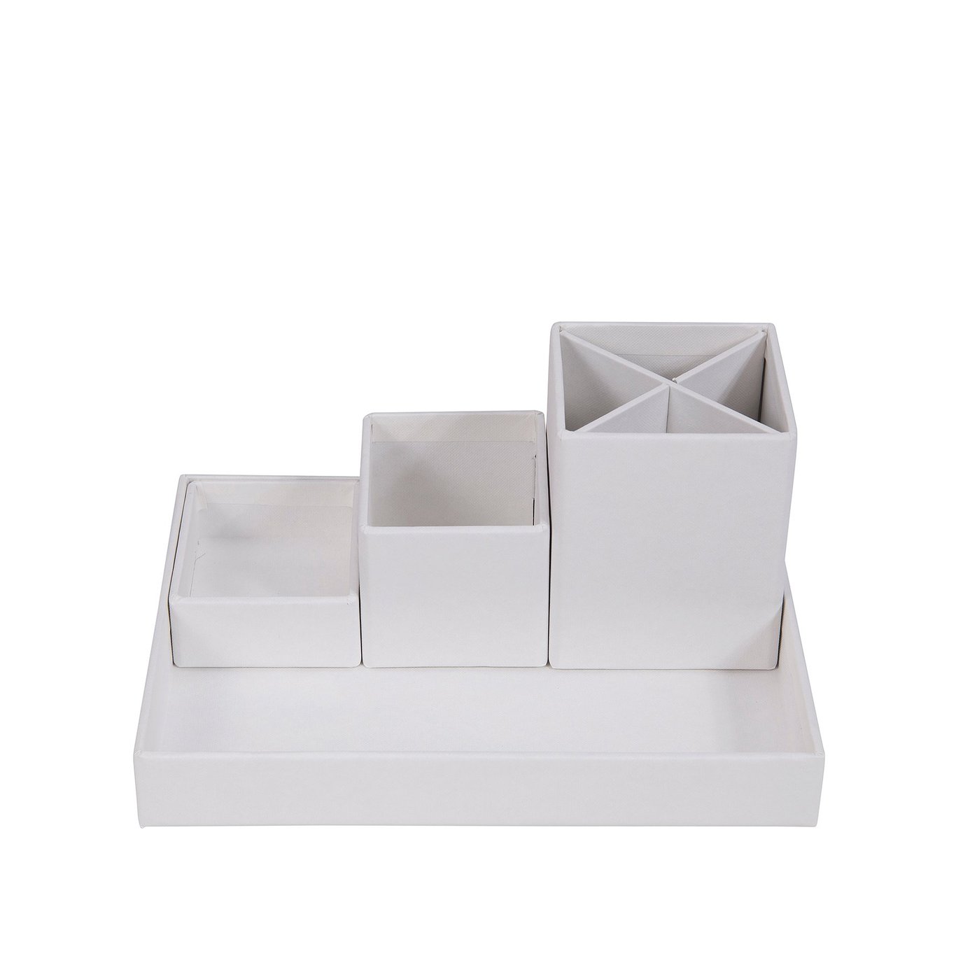 Vit skrivbordsställ Bigso Lena med tre behållare på en bricka