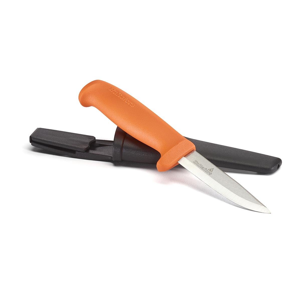 Hultafors hantverkar kniv med orange handtag och svart skyddsskydd, längd 208 mm