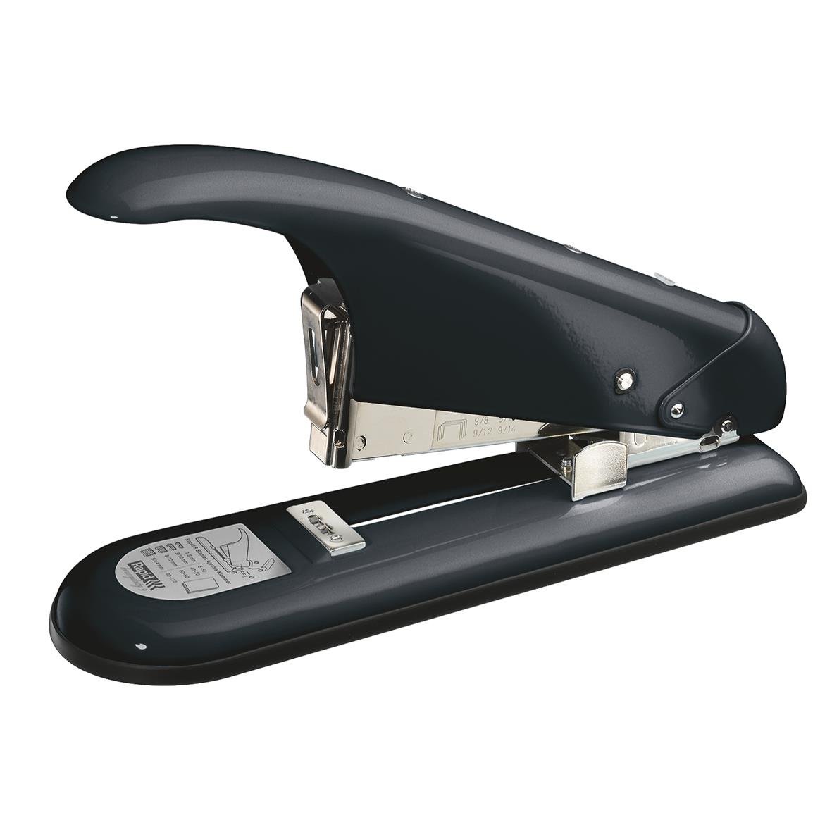 Svart blockhäftare Rapid HD9 110 med metallklämma och platt bas