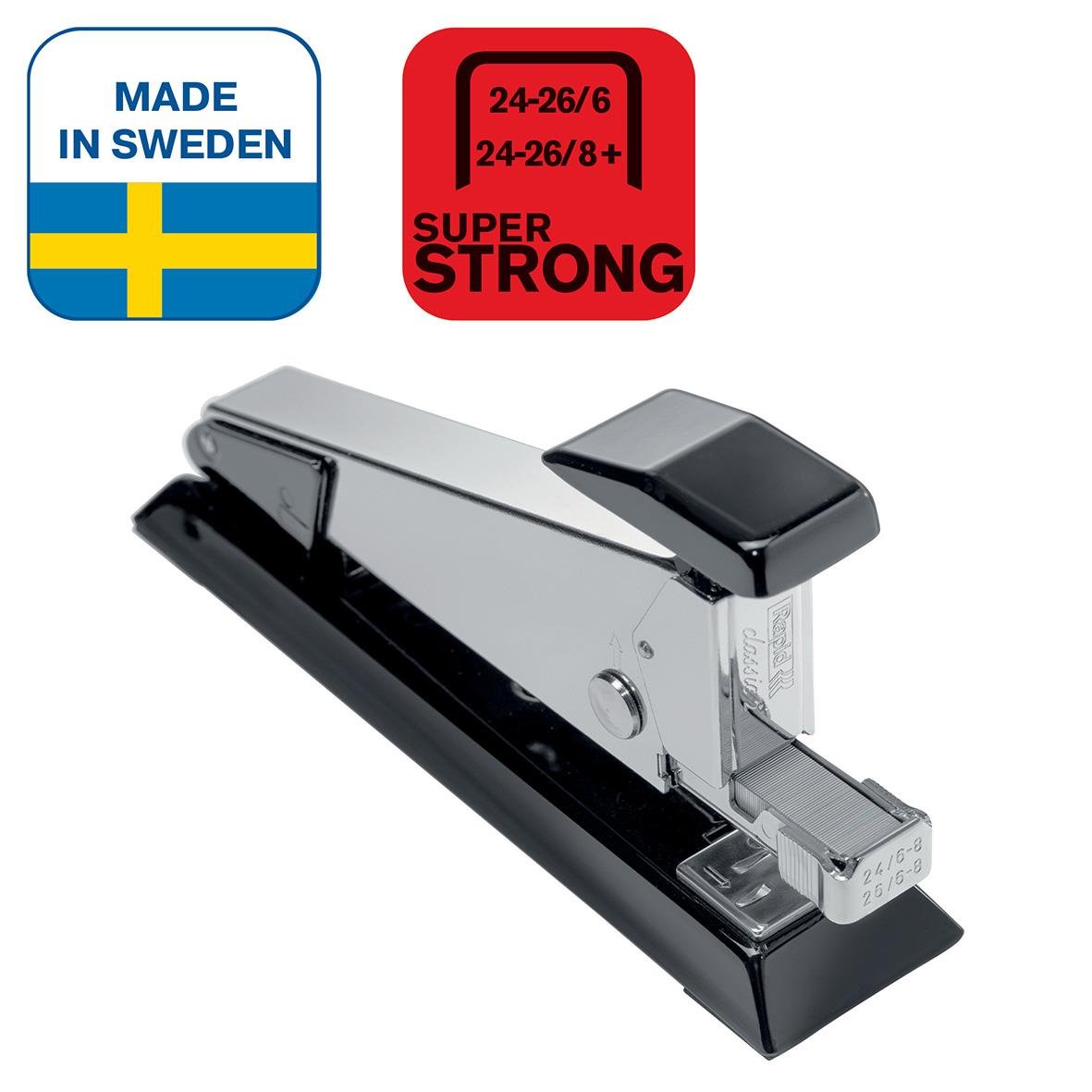 Svart häftapparat Rapid K2 Helstapel för 50 ark, svensk tillverkning, kraftfull