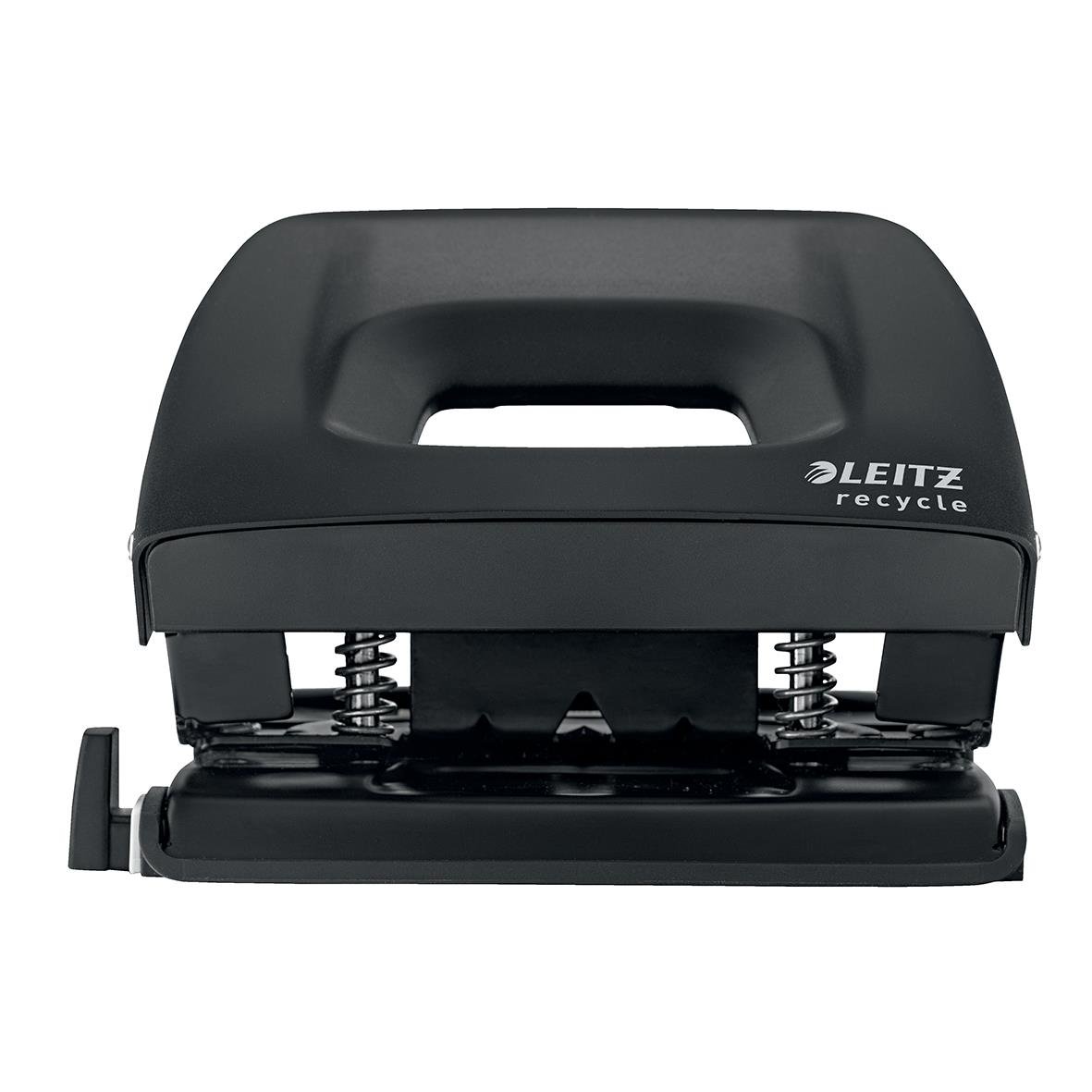 Svart hålslag Leitz Recycle med handtag och metallfjädrar