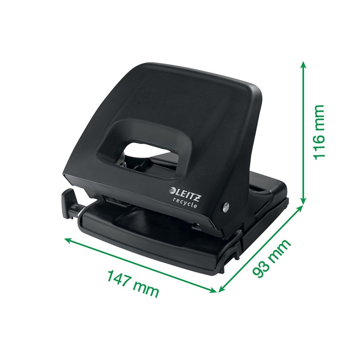 Svart hålslag Leitz Recycle med måtten 147x93x116 mm