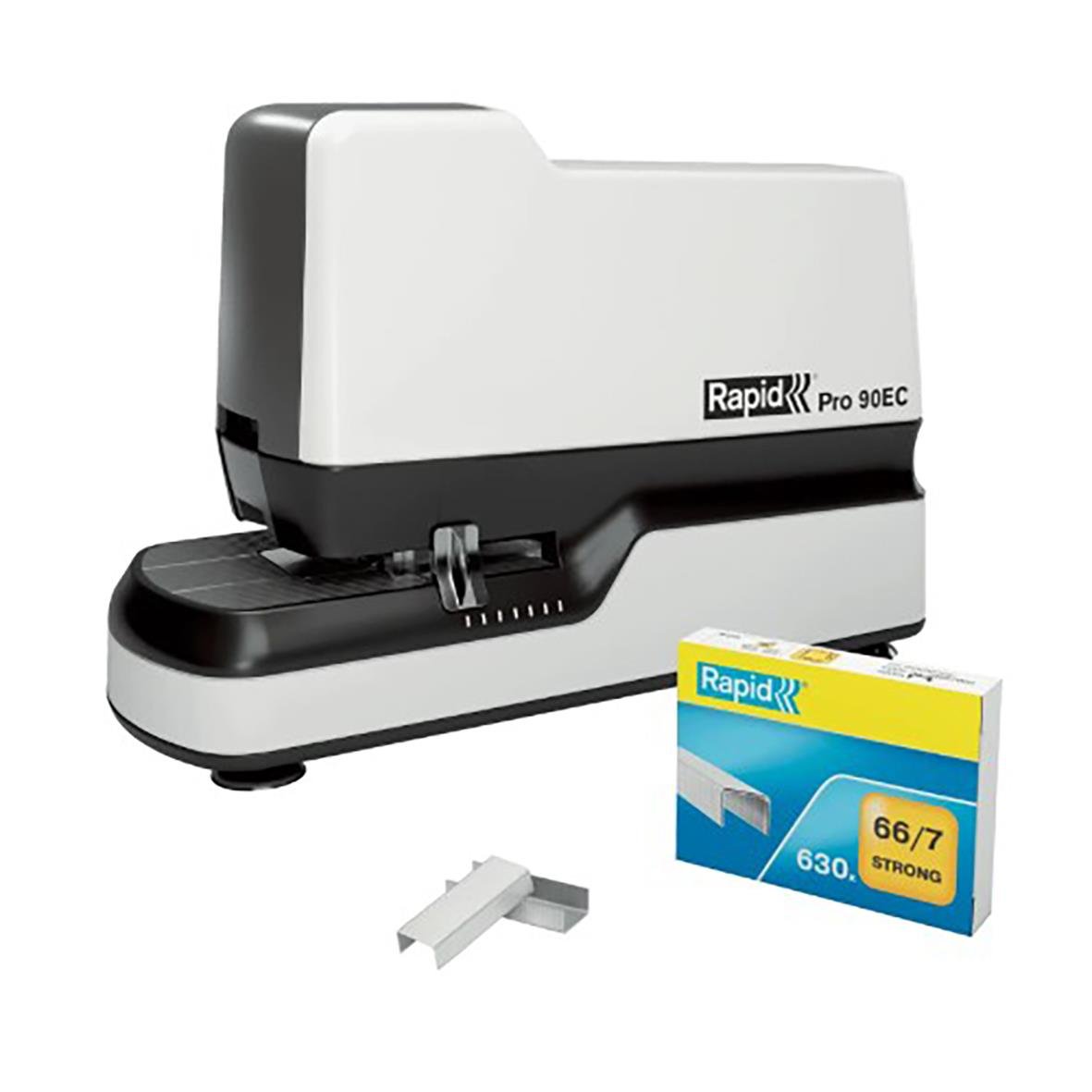 Elhäftare Rapid 90EC 30 Ark Vit, elektrisk häftapparat i vitt plastskydd