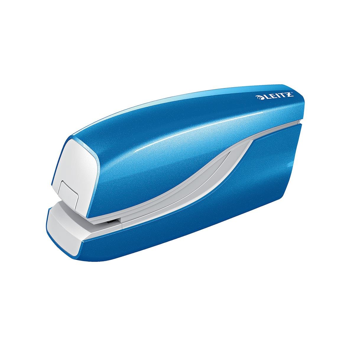 Blå Leitz Wow elhäftare med batteri för 10 ark