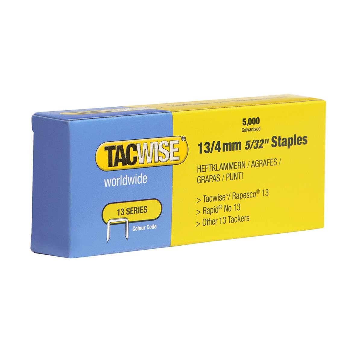 Häftklammer Rapesco 13/4 i blått och gult för 5000 ark