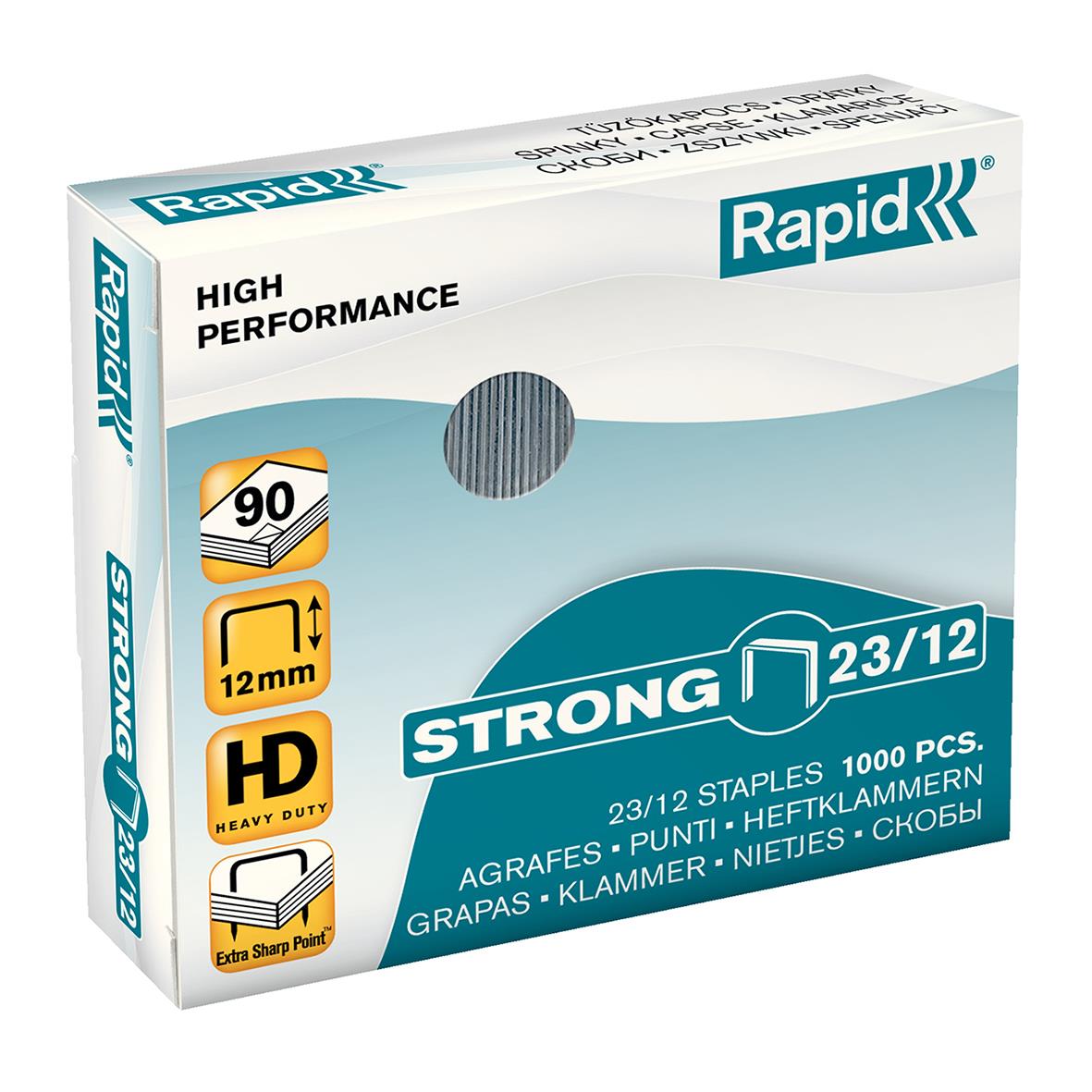 Häftklammer Rapid 23/12 Strong i förpackning med 1000 st, HD Heavy Duty, 12 mm längd, hög prestanda