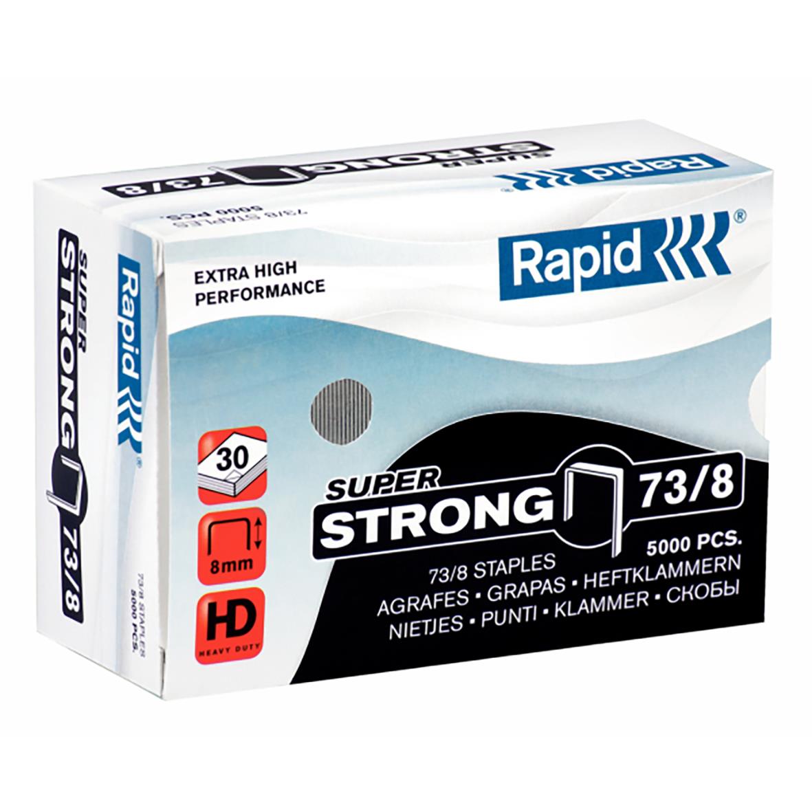 Häftklammer Rapid 73/8 Superstrong i förpackning med 5000 st, extra stark och hög prestanda