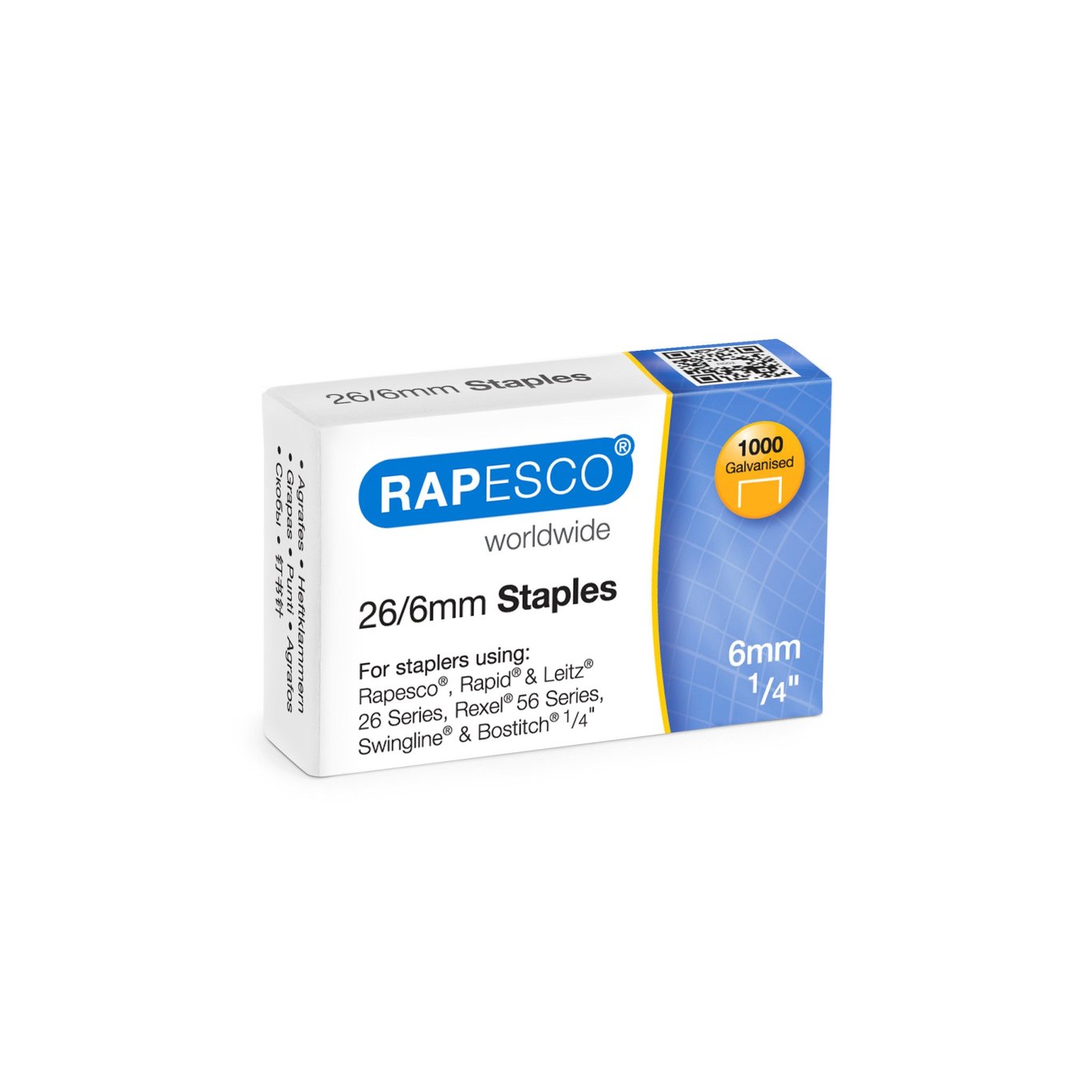 Häftklammer Rapesco 26/6 standard för häftning av papper, 1000 st i förpackning