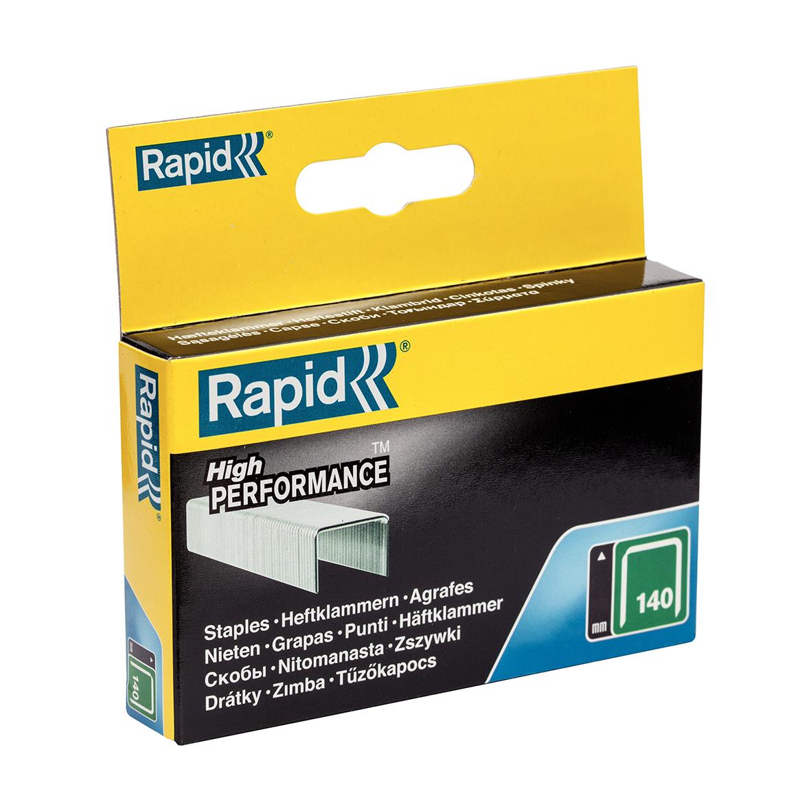 Häftklammer Rapid 140/10 i gul och svart förpackning