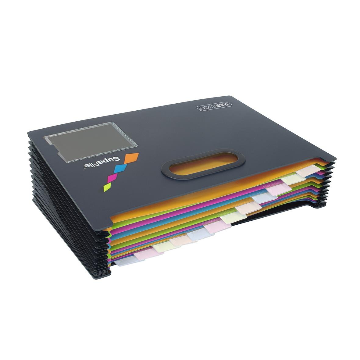 Sorterare Rapesco Expanderande svart med färgade flikar för dokumentorganisation