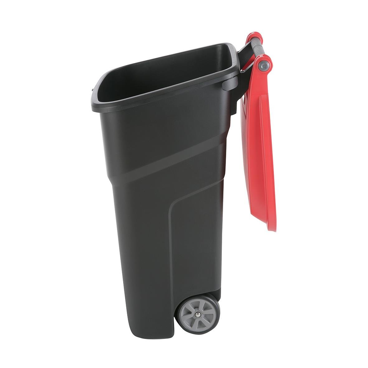 Svart papperstunna Vileda Atlas utan lock med hjul och röd handtag