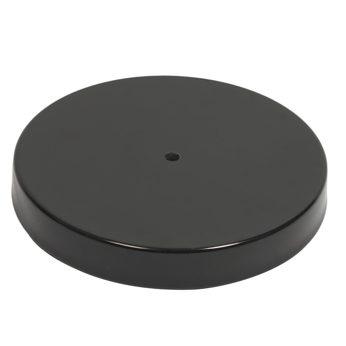 Svart askkopp för säkerhet, rund och platt med liten central öppning