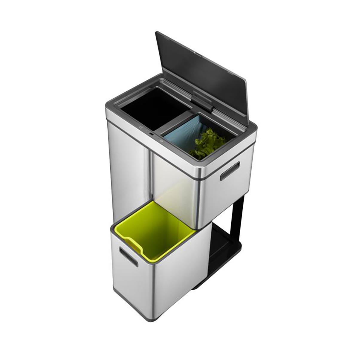 Återvinningskärl EKO Recycle Mirage Plus med sensor, rostfritt stål, 30+15+15L