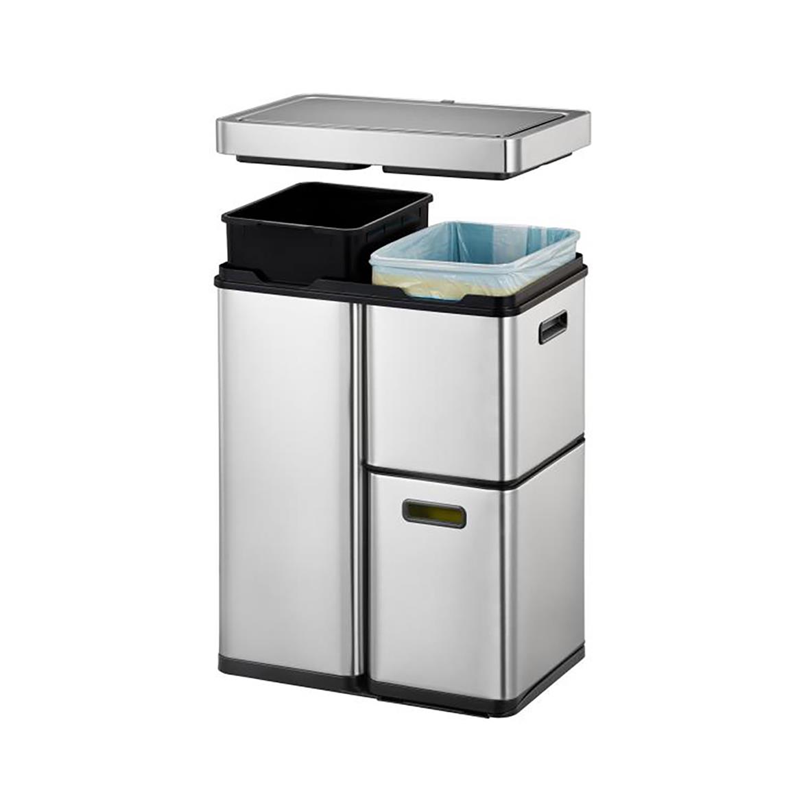 Återvinningskärl EKO Recycle Mirage Plus Sensor i rostfritt stål med tre fack 30+15+15L