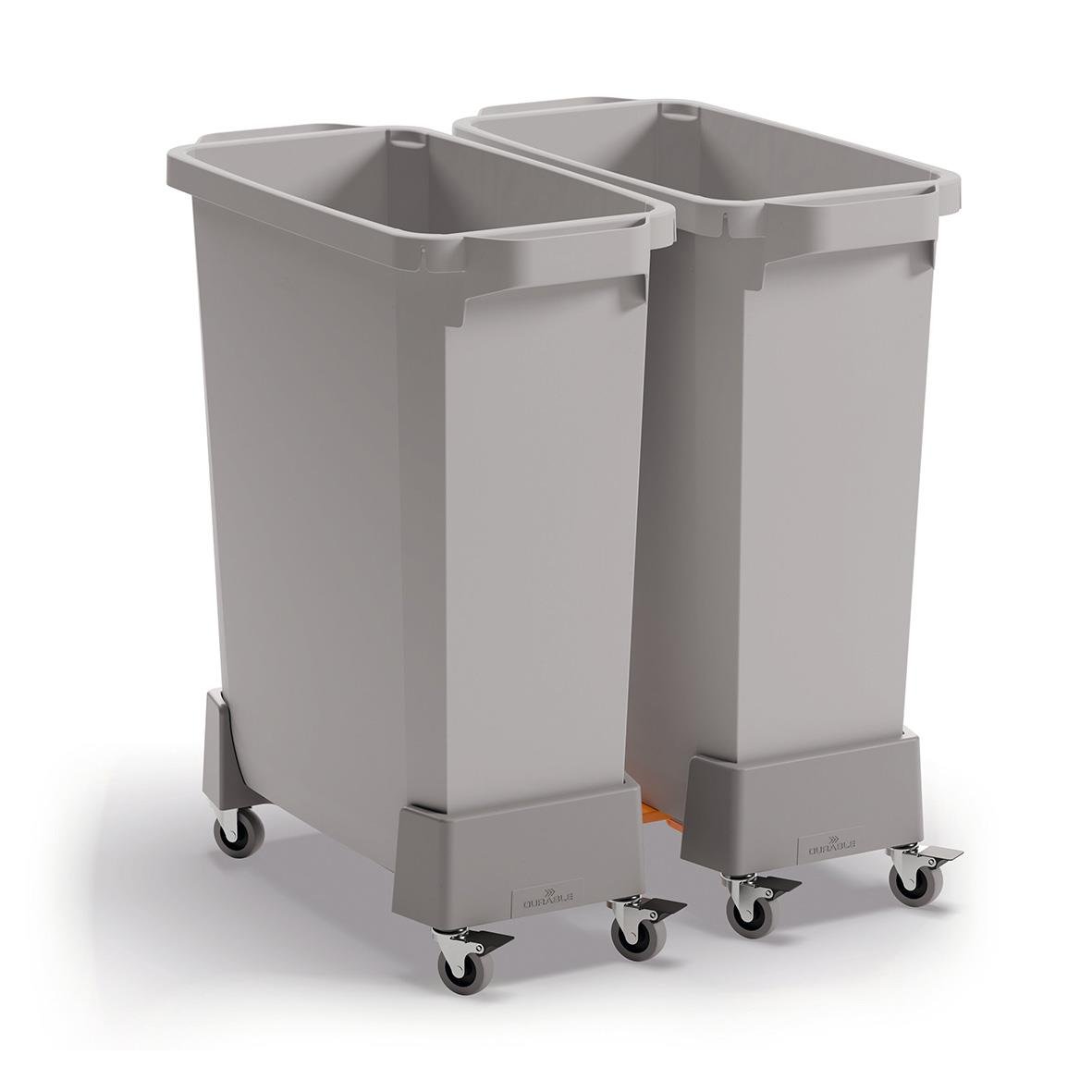 Två grå Durable-vagnar för Durabin 60 med hjul och handtag