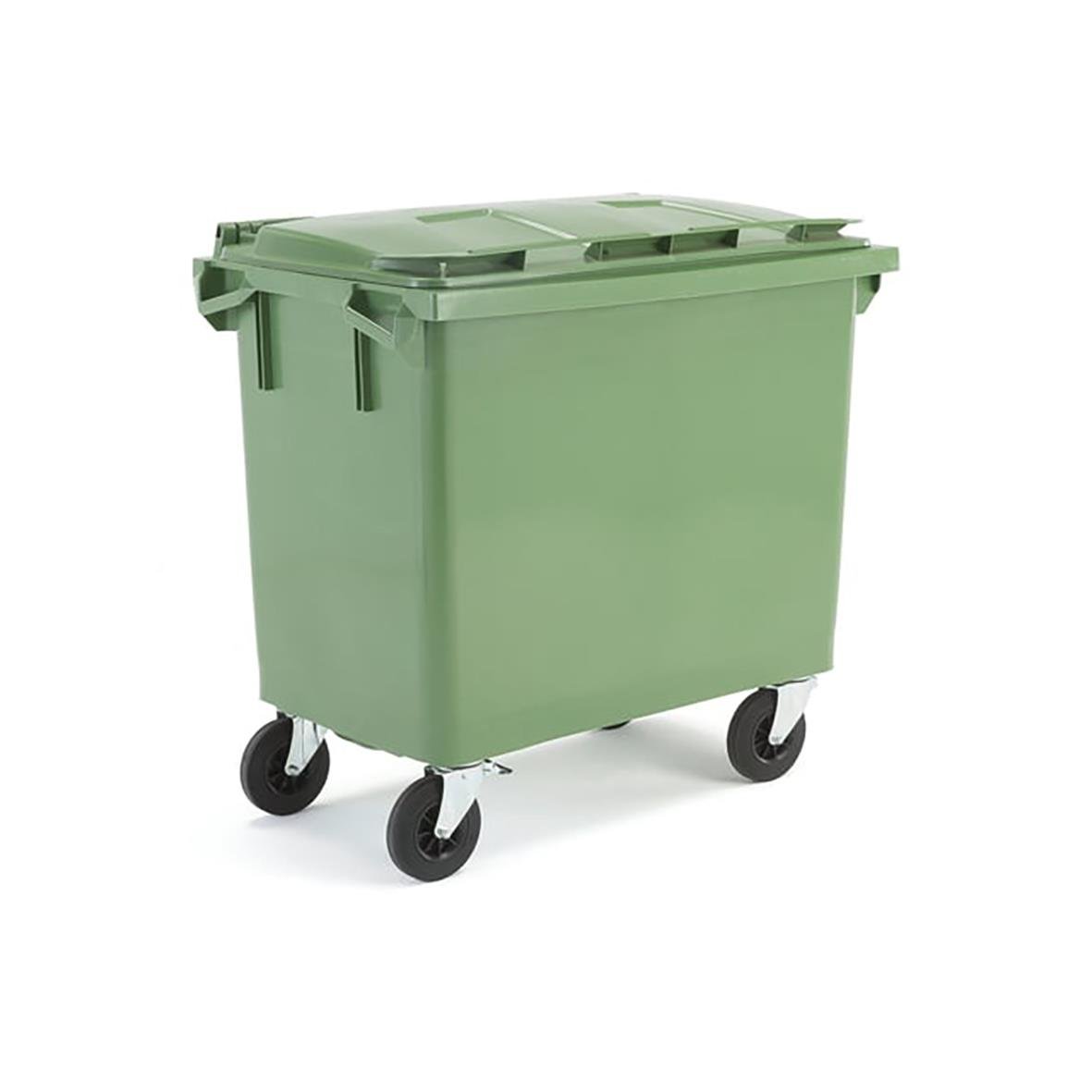 Grön sopkärl Classic 660L med hjul, mått 1210x1255x770mm
