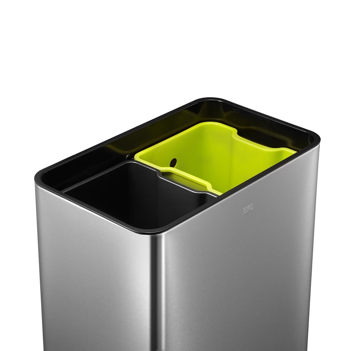 Rostfri återvinningskärl EKO Recycle Mirage Plus med sensor, 20+20L, svart och limegrönt innerfack