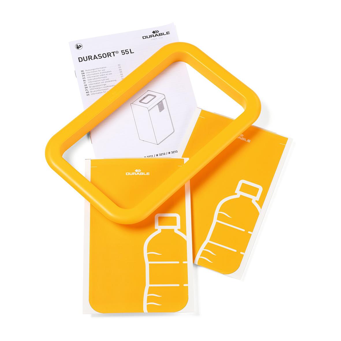 Återvinningskärl Durable Durasort 55L i grå och gul färg med ram