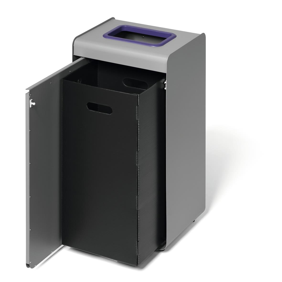 Återvinningskärl i grå/lila för plastförpackningar, 55L, robust och praktisk design