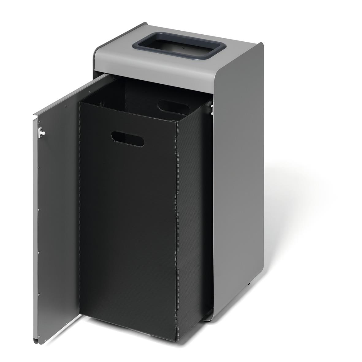 Återvinningskärl Durasort för restavfall i grå/anthracite, 55L, med öppningsbar dörr