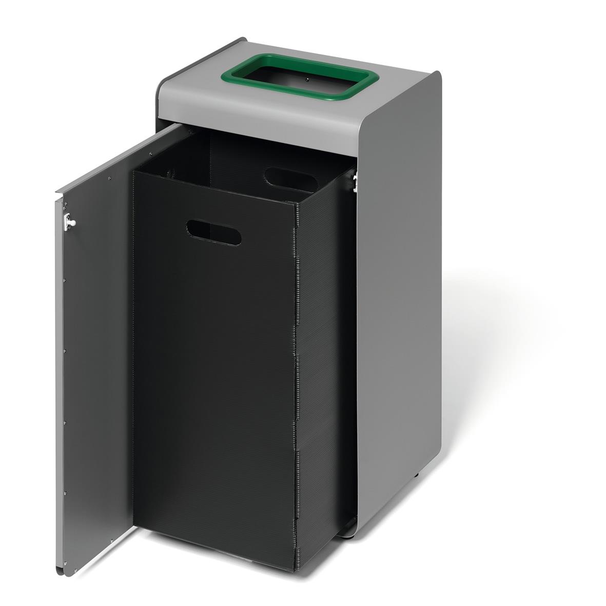Återvinningskärl Durable Durasort Grå/Grön 55L med öppet lock och dörr