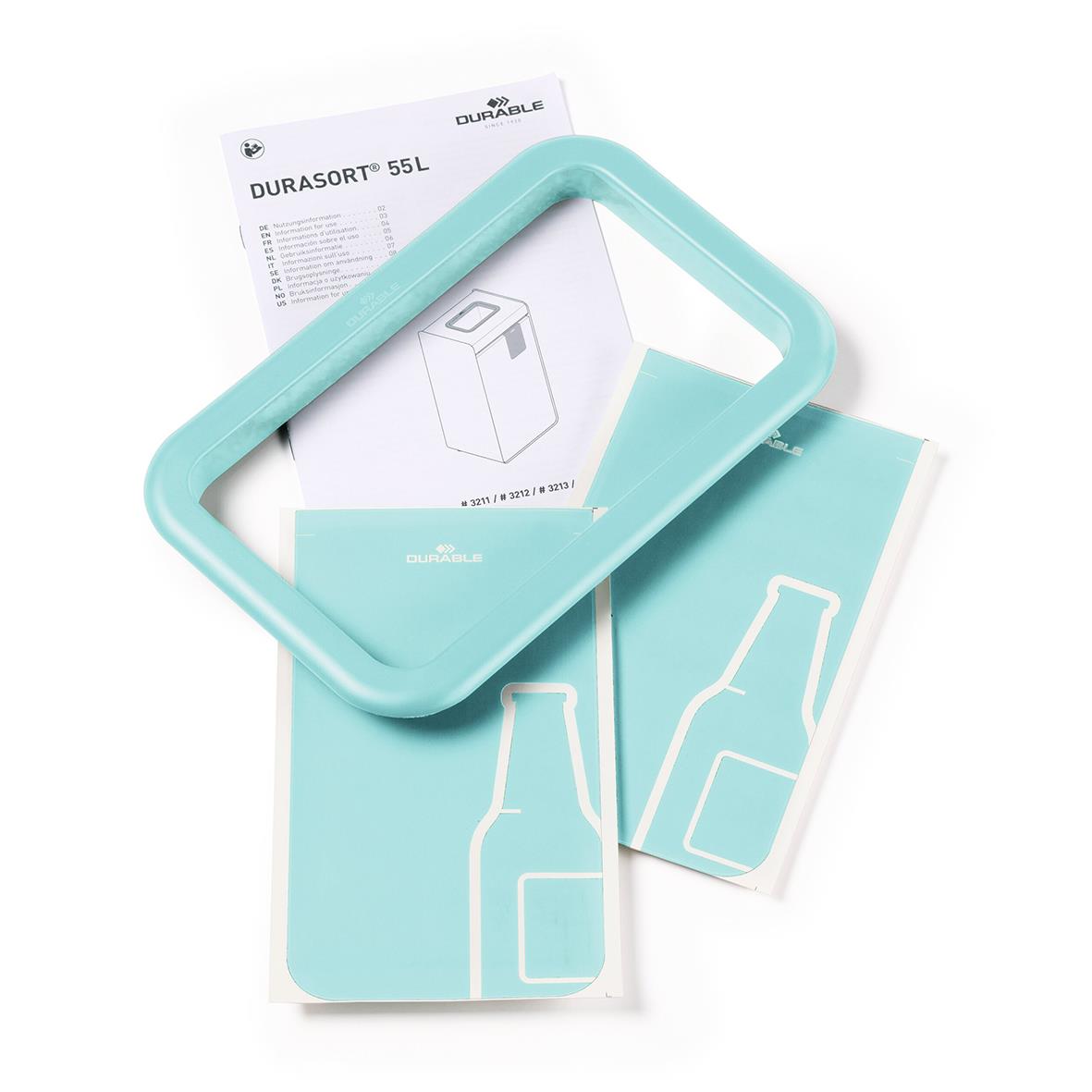 Återvinningskärl Durasort Glas Grå/Grön 55L med ram och instruktioner