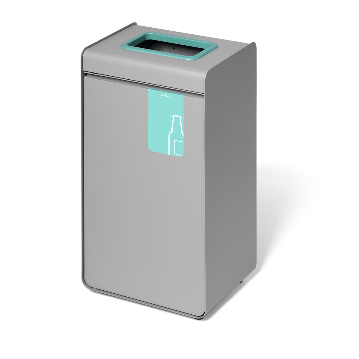 Återvinningskärl Durasort för glas, grå/grön, 55L, stående design