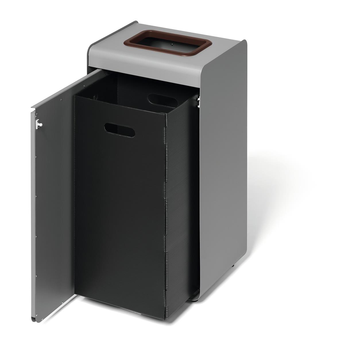 Återvinningskärl Durasort 55L i grått och brunt med öppningsbar lock