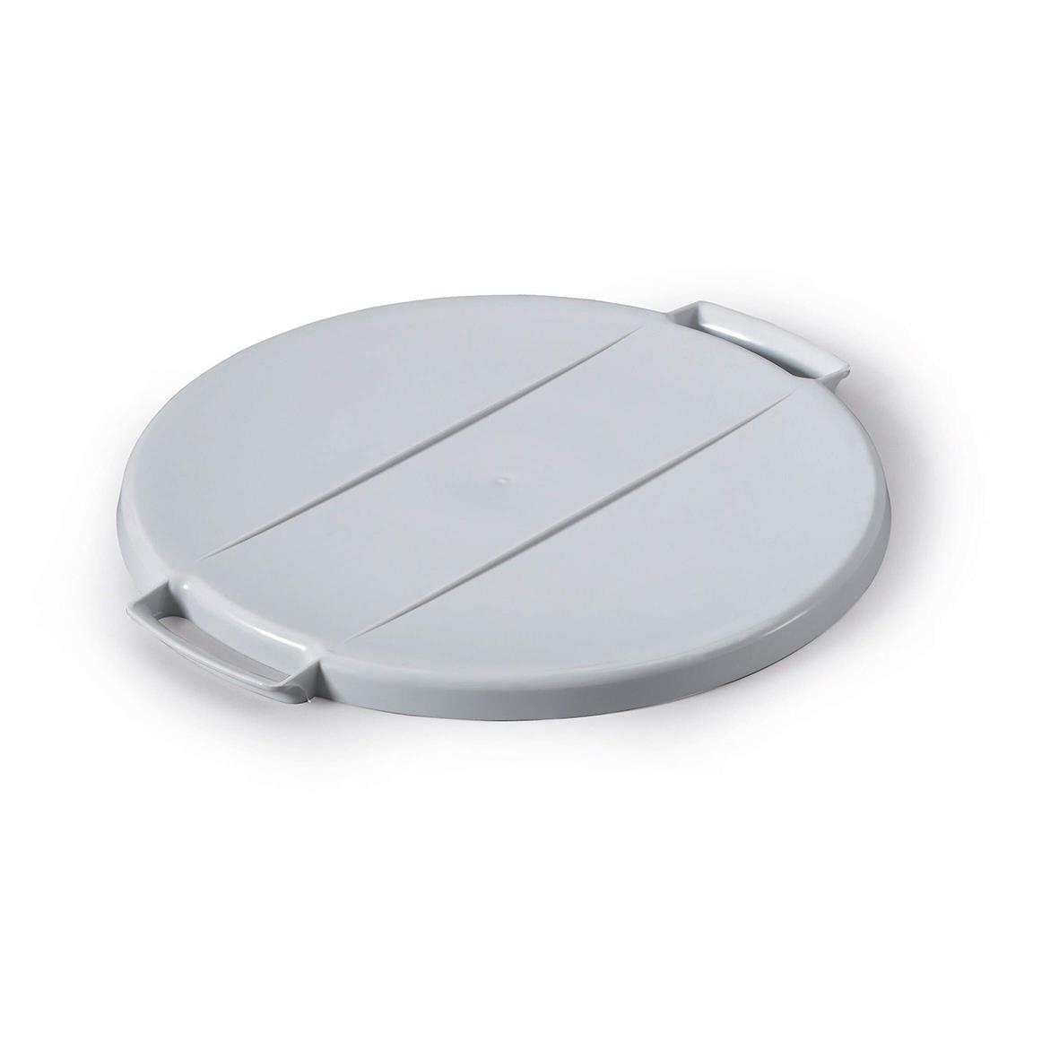 Rund grå papperskorg med lock och hållare, 40L, tunn plast