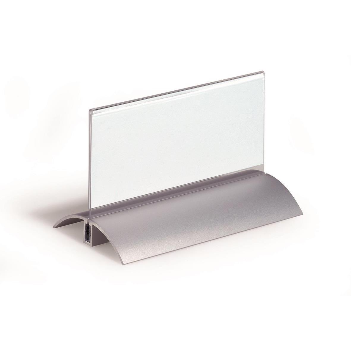 Bordsskylt Durable Presenter De Luxe 150x61mm med transparent skylt och silverfärgad bas